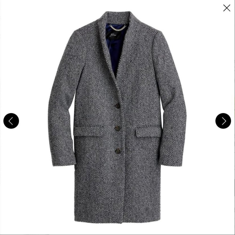 NEW J. CREW 00P 00 Petite Navy Donegal Topcoat In English Herringbone Wool